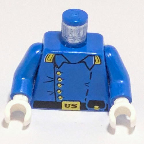 Lego Torso Jacket, Cavalry Uniform, 5 Buttons, Belt Pouch Print, Blue Arms, White Hands