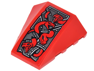 Lego Wedge 4 x 4 Triple Curved No Studs with Pearl Dark Gray Armor with Rivets and 4 Red Snakes Pattern (Sticker) - Set 70626