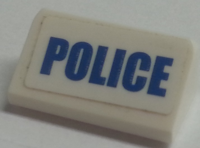 Lego Slope 30 1 x 2 x 2/3 with Blue 'POLICE' Pattern (Sticker) - Set 60135 / White