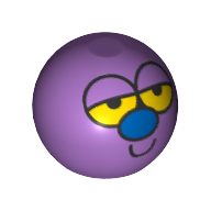 Lego Technic Ball Joint, Face, Yellow Eyes Sleepy, Blue Nose, Smile Print / Medium Lavender