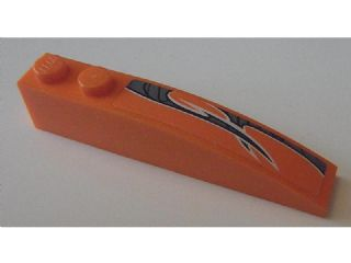 Lego Slope, Curved 6 x 1 with 2 Studs with Black and Silver Pattern Model Right Side (Sticker) - Set 8162 / Orange