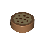 Lego Tile Round 1 x 1 with Cookie Print / Medium Nougat