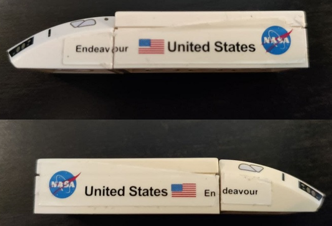 Lego Stickered Assembly 6 x 2 x 1 with 'Endeavour', 'United States', Flag and NASA Logo Pattern on Both Sides (Stickers) - Set 7467