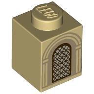 Lego Brick 1 x 1 with Arched Window print / Tan