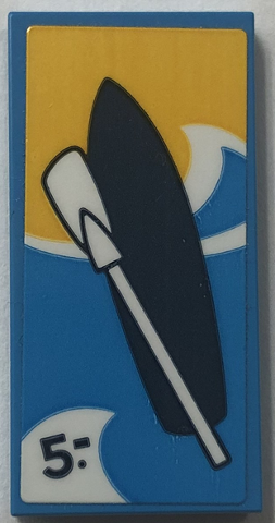 Lego Tile 2 x 4 with Dark Blue Surfboard, '5-' and White Paddle Pattern (Sticker) - Set 60328