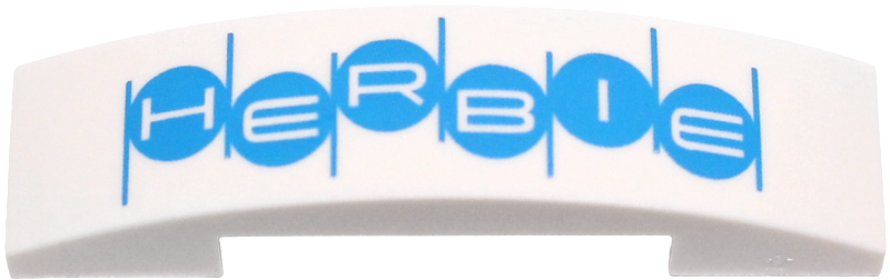 Lego Slope, Curved 4 x 1 x 2/3 Double with Dark Azure Circles, Lines and 'HERBIE' Pattern