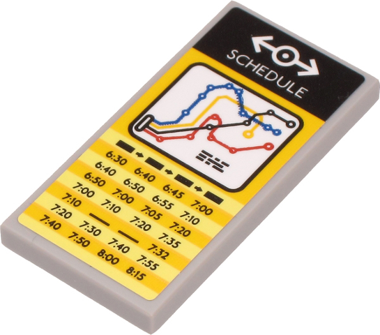 Lego Tile 2 x 4 with White 'SCHEDULE', Train Logo, Train Map and Schedule Pattern (Sticker) - Set 60271 / Light Bluish Gray