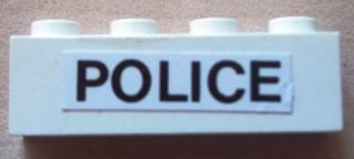 Lego Brick 1 x 4 with Black 'POLICE' on White Background Pattern (Sticker) - Set 6676 / White
