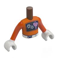 Lego Minidoll Torso Boy with Space Suit, Gear, Metal Pink Heart on Black Frame Print, White Arms and Hands / Reddish Brown