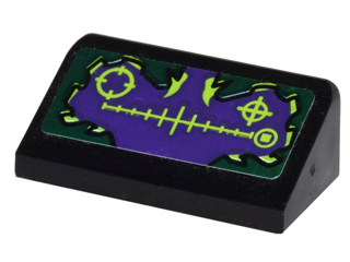 Lego Slope 30 1 x 2 x 2/3 with Targets on Dark Green and Purple Background Pattern (Sticker) - Set 9443 / Black