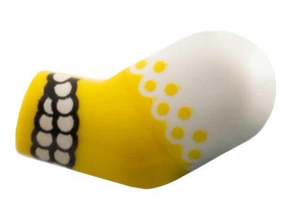 Lego Arm, Left with Molded White Short Sleeve and Printed Yellow Dots, Tan Rope Bracelet Pattern / Yellow