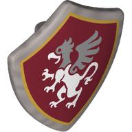 Lego Shield Triangular with Spiked Top with White Griffin, Silver Head, Wings Print
