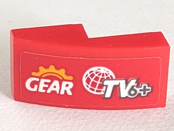 Lego Slope, Curved 2 x 1 x 2/3 with 'GEAR', Wire Frame Globe, and 'TV6+' Pattern Model Left Side (Sticker) - Set 60145