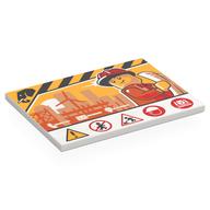 Lego Tile 6 x 8 with Construction Site Sign, Black Mammoth, Minifig with Construction Hat, Warning Sings Print