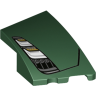 Lego Brick Wedged, Curved 3 x 2 with Stud Notch Right with 2 Headlights in Black Frame Print / Dark Green