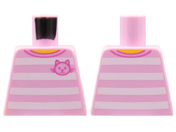 Lego Torso T-Shirt with 4 White Horizontal Stripes Front and Back with Cat Pattern / Bright Pink