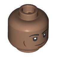 Lego Minifig Head First Officer Hawkins, Raised Black Eyebrows, Stern Look Print / Medium Brown