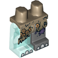 Lego Hips and Dark Bluish Gray Left Leg, Trans-Light Blue Right Leg with Fur, Copper Pendants, Purple Sinew Patches and White Toenails Print / Dark Tan