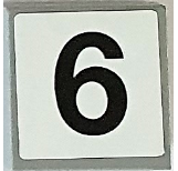Lego Tile 2 x 2 with Black Number 6 on White Background Pattern (Sticker) - Set 8155 / Light Bluish Gray
