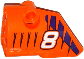 Lego Technic, Panel Fairing # 1 Small Smooth Short, Side A with White Number '8' and Dark Purple Tiger Stripes Pattern (Sticker) - Set 42048 / Orange