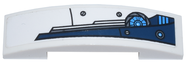 Lego Slope, Curved 4 x 1 x 2/3 Double with Dark Blue Stylized Wing Pattern Model Left Side (Sticker) - Set 70007 / White