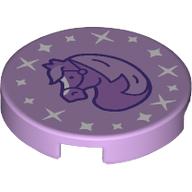 Lego Tile Round 2 x 2 with Medium Lavender/Dark Purple Horse, White Stars Print / Lavender