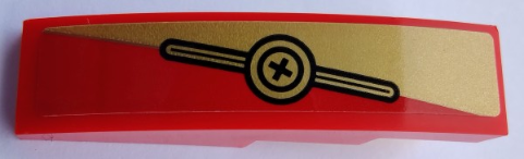 Lego Slope, Curved 4 x 1 with Black Plus Sign in Circles and Gold Triangle Pattern Model Left Side (Sticker) - Set 80012