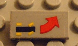 Lego Tile 1 x 2 with Car, Red Left Curved Arrow Pattern (Sticker) - Set 8082 / Light Gray