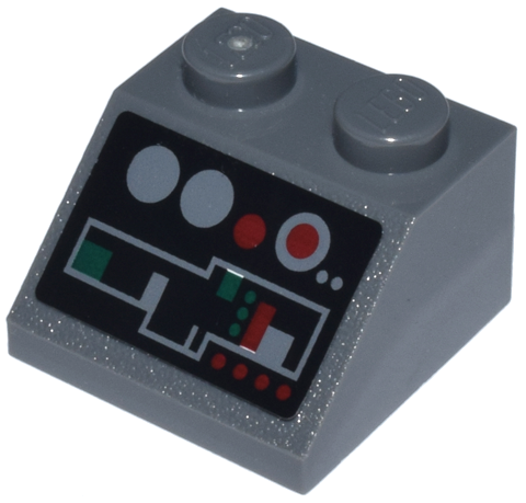 Lego Slope 45 2 x 2 with Dark Bluish Gray, Dark Red, and Dark Green Control Panel with Buttons on Black Background Pattern (Sticker) - Set 8088