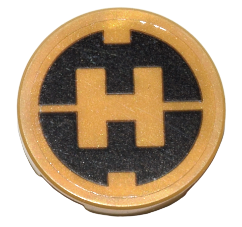 Lego Tile, Round 2 x 2 with Bottom Stud Holder with Black Hero Factory Logo 'H' on Transparent Background Pattern (Sticker) - Set 80036