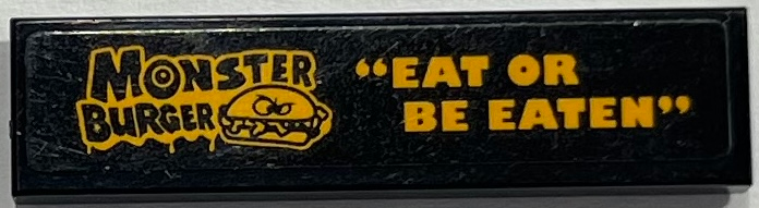 Lego Tile 1 x 4 with 'MONSTER BURGER', Hamburger with Eyes and 'EAT OR BE EATEN' Pattern (Sticker) - Set 31104