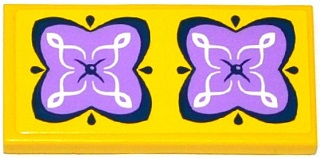 Lego Tile 2 x 4 with 2 Medium Lavender and Dark Blue Cushions with White Swirls Pattern (Sticker) - Set 41077 / Yellow