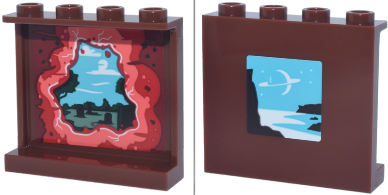 Lego Panel 1 x 4 x 3 with Side Supports - Hollow Studs with Medium Azure Sky with White Planet, Red and Coral Portal and Graveyard Landscape on Inside Pattern (Stickers) - Set 11370 / Reddish Brown