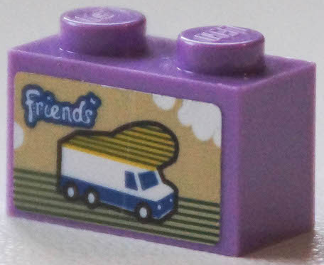 Lego Brick 1 x 2 with 'Friends', Camper Van and Clouds Pattern (Sticker) - Set 40346 / Medium Lavender