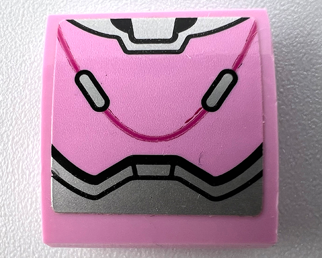 Lego Slope, Curved 2 x 2 x 2/3 with Silver Armor Plates and Dark Pink Curved Line Pattern (Sticker) - Set 75973 / Bright Pink