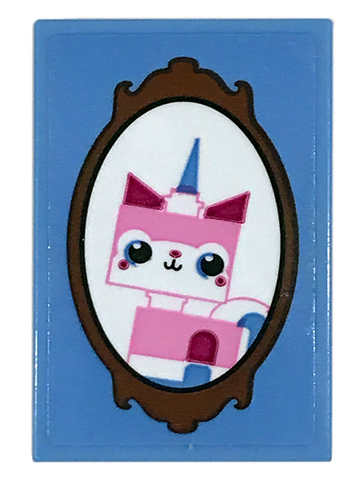 Lego Tile 2 x 3 with Framed Unikitty Picture Pattern (Sticker) - Set 70831 / Medium Blue