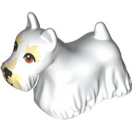 Lego Animal, Dog, Longhaired with Tan Spots, Reddish Brown Eyes, Tongue print / White