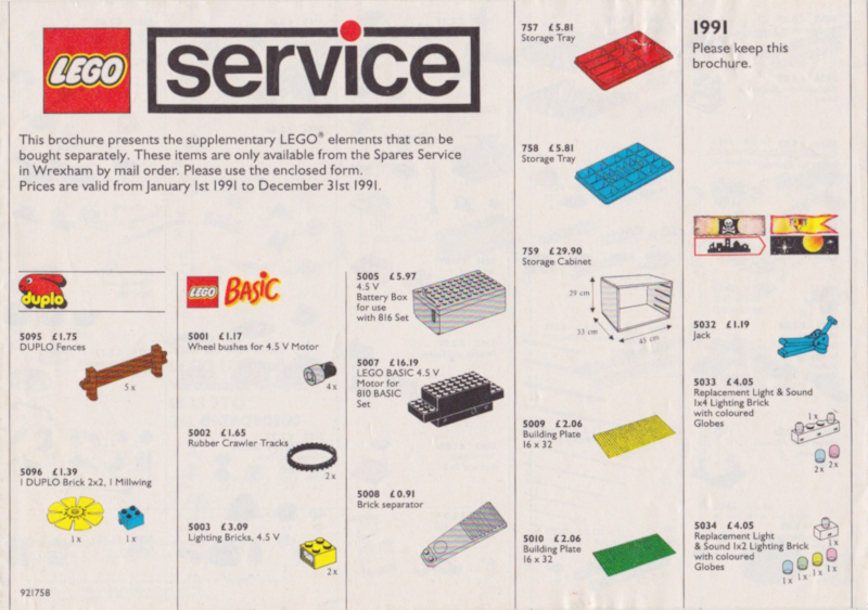Lego 1991 Medium Service Packs UK (921758-UK)