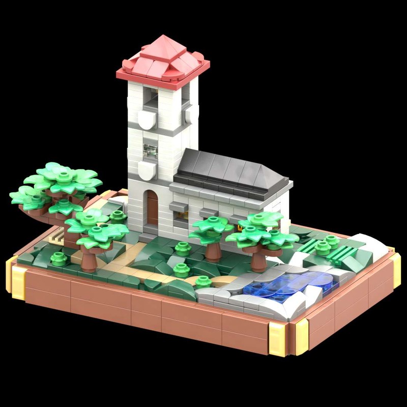 Lego Medieval church with landscape