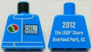 Lego Torso Octan Logo and Upright Font 'OIL' on Front, '2012 The LEGO Store Overland Park, KS' on Back Pattern / Blue