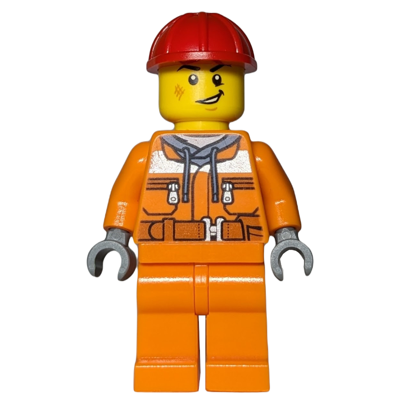 Lego Construction Worker, Orange Safety Suit, Red Hard Hat