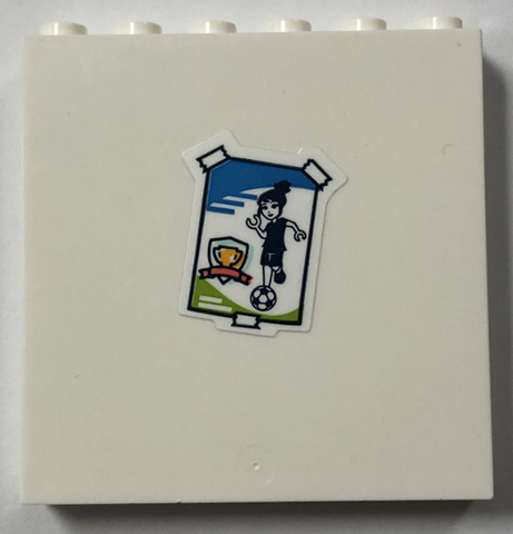 Lego Panel 1 x 6 x 5 with Taped Soccer Poster with Girl, Trophy and Ball Pattern (Sticker) - Set 41744 / White