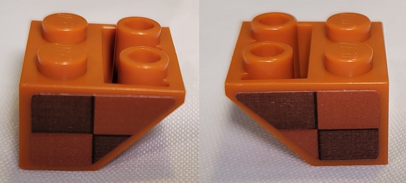 Lego Slope, Inverted 45 2 x 2 with Flat Bottom Pin with Dark Orange and Reddish Brown Checkered Pattern on Both Sides Model Right Side (Stickers) - Set 21331