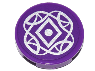 Lego Tile, Round 2 x 2 with Bottom Stud Holder with Silver Diamond and Elves Tribal Pattern (Sticker) - Set 41180