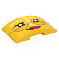 Lego Brick Curved 4 x 6 Double, 2 x 4 Cutout with Face, White Eyebrows, Gold Glasses, Red Lips Print