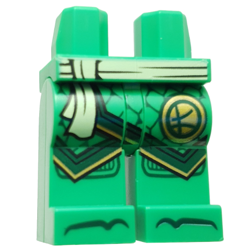 Lego Hips and Bright Green Legs with Robes, Dark green Trim, Scales, Gold Symbol print / Bright Green