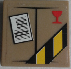 Lego Tile 2 x 2 with Parcel with Red Fragile Goblet, Barcode and Black and Yellow Danger Stripes on Transparent Background Pattern (Sticker) - Set 60022