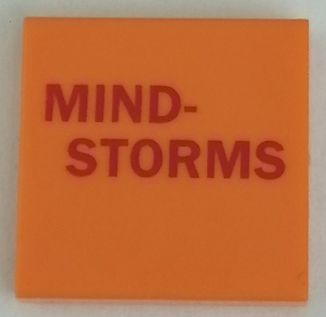 Lego Tile 2 x 2 with Dark Red 'MIND-STORMS' Pattern / Orange