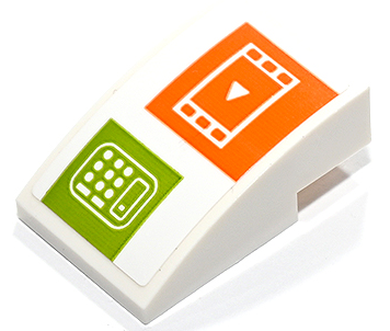 Lego Slope, Curved 3 x 2 with Video Playback and Calculator on Orange and Lime Squares Pattern (Sticker) - Set 41731