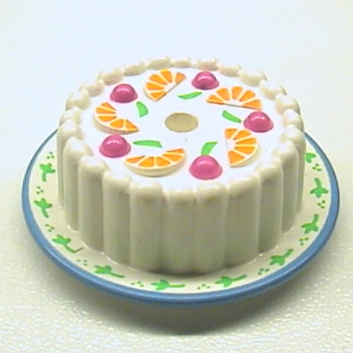 Lego Scala, Food, Cake with Dark Pink Cherries and Oranges, Medium Blue Rim Print